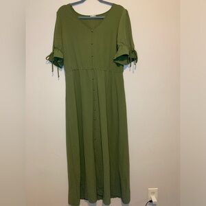 Olive Green Button-Front Maxi Dress